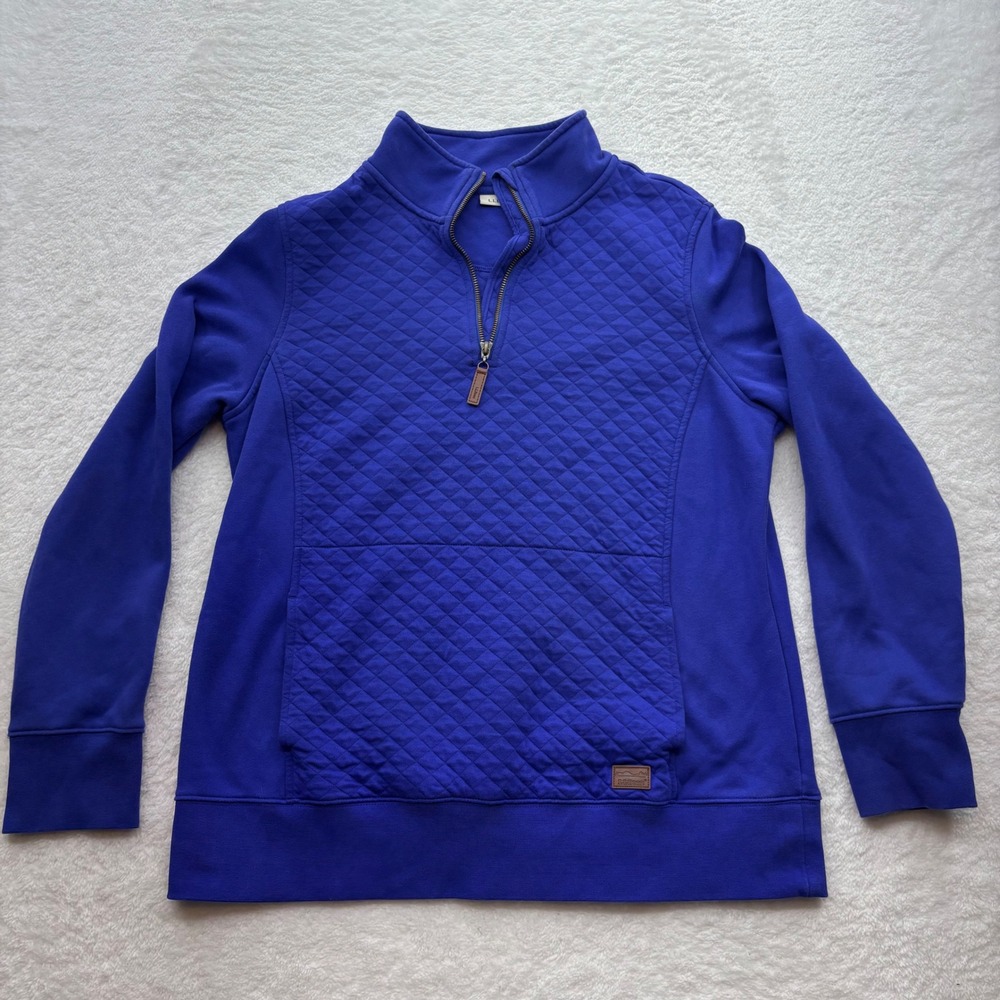 LL Bean Quilted Quarter Zip Pullover Royal Blue Kangaroo Pocket 502745 Large